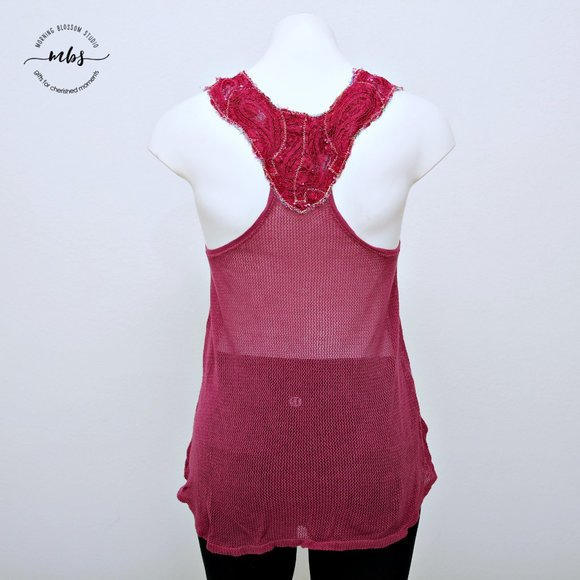 Free People Vintage Floral Laced Trim Sheer Mesh Sleeveless Round Neck Top - Picture 8 of 16